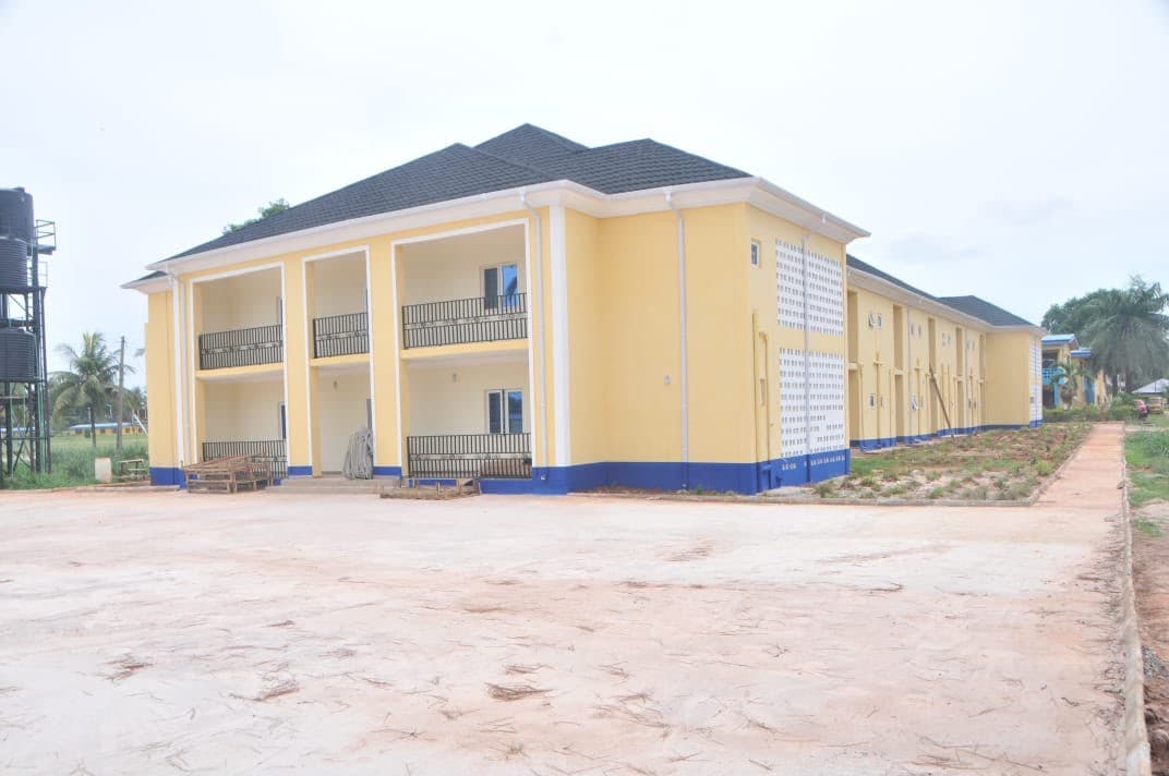 Completed two-storey hostel block with balconies